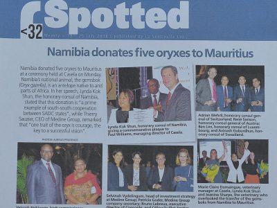 Namibia donates 5 Oryxes to Mauritius